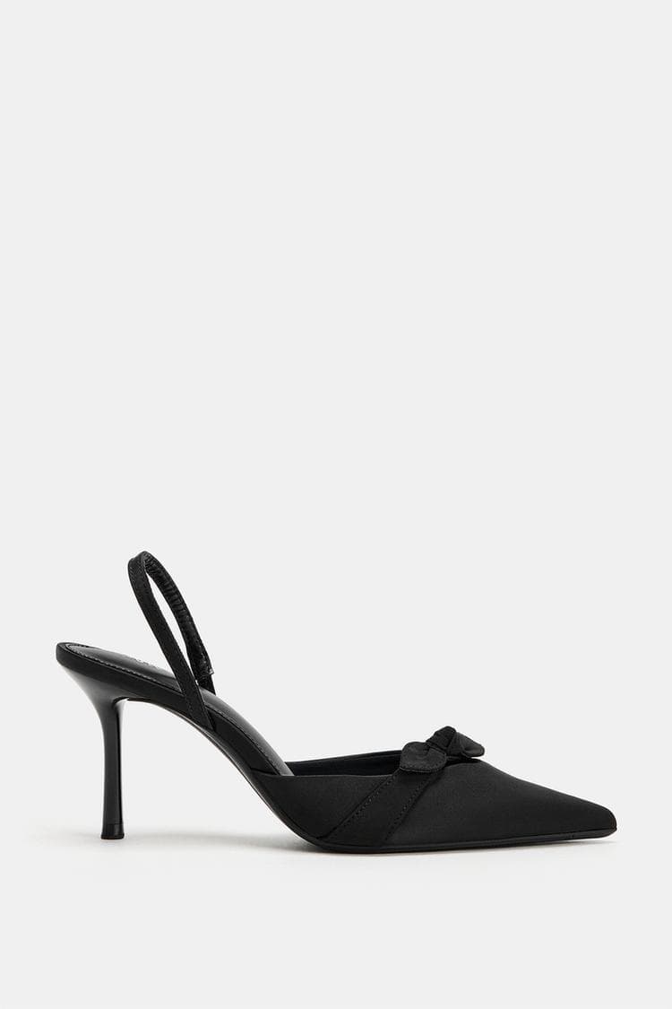 Knotted Satin Pointed Slingback Pumps view 2