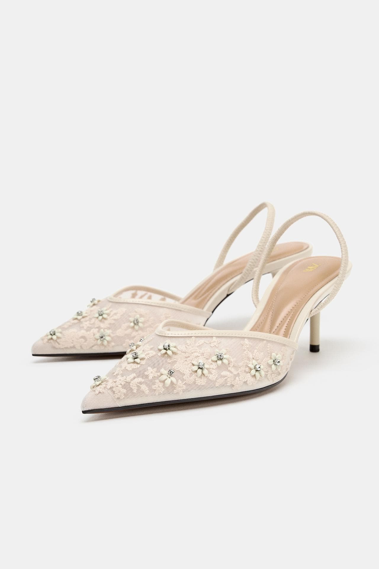 Floral Embroidered Mesh Slingback Heels view 2