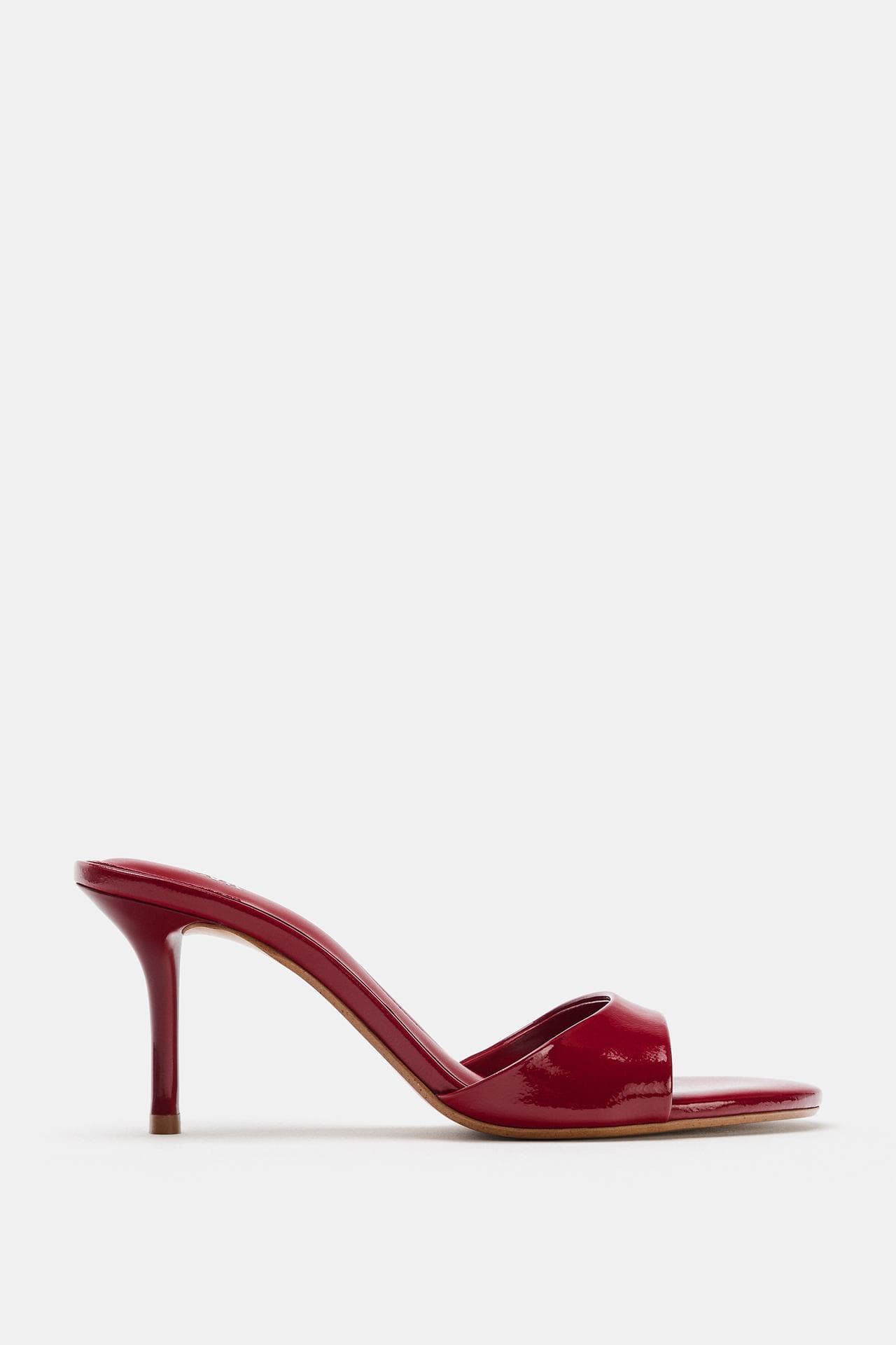 Glossy Patent Open-Toe Heeled Mules