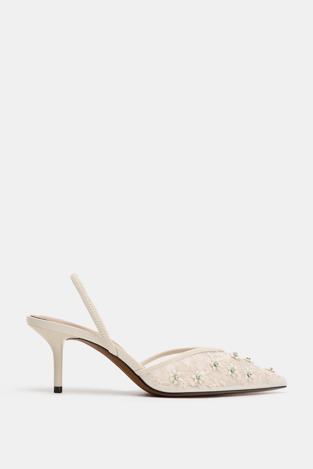 Floral Embroidered Mesh Slingback Heels